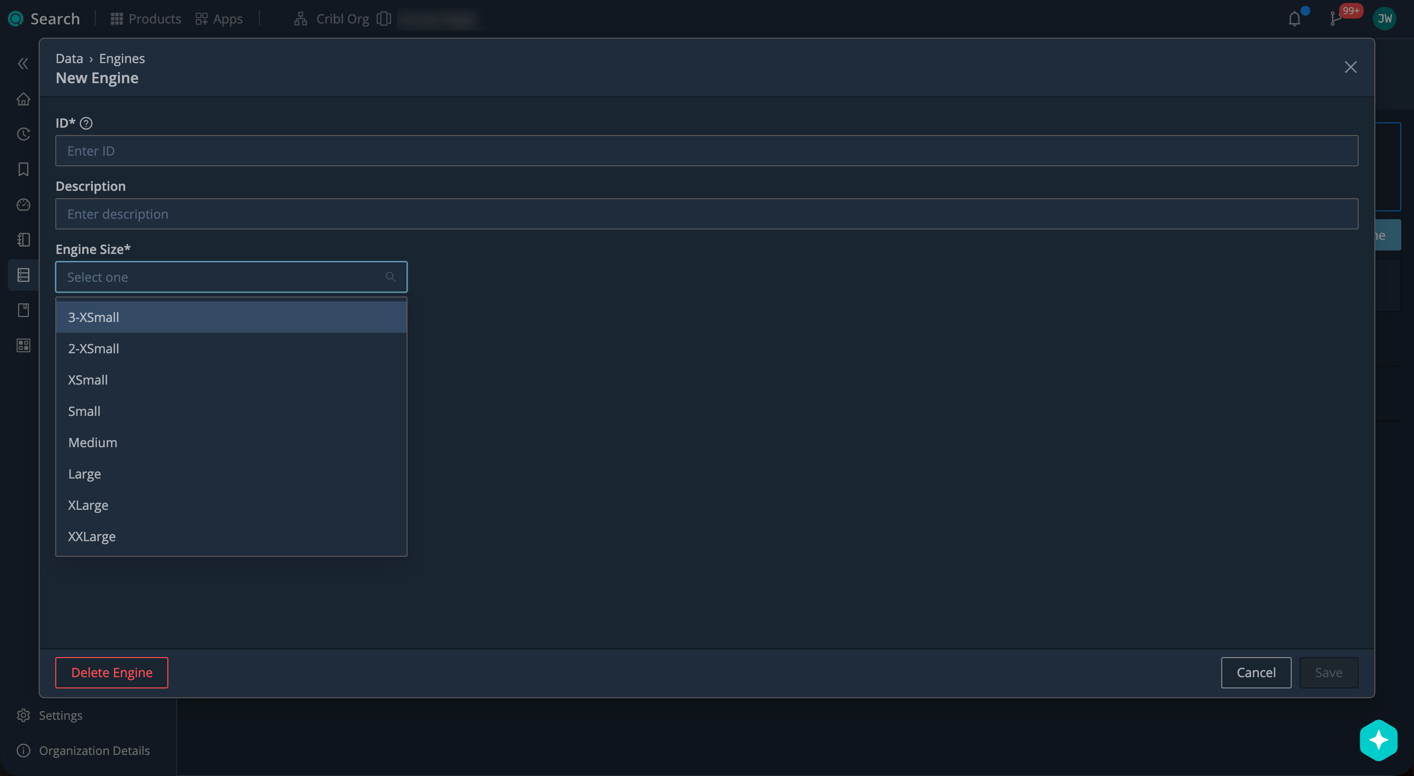Adding a lakehouse engine in Cribl Search