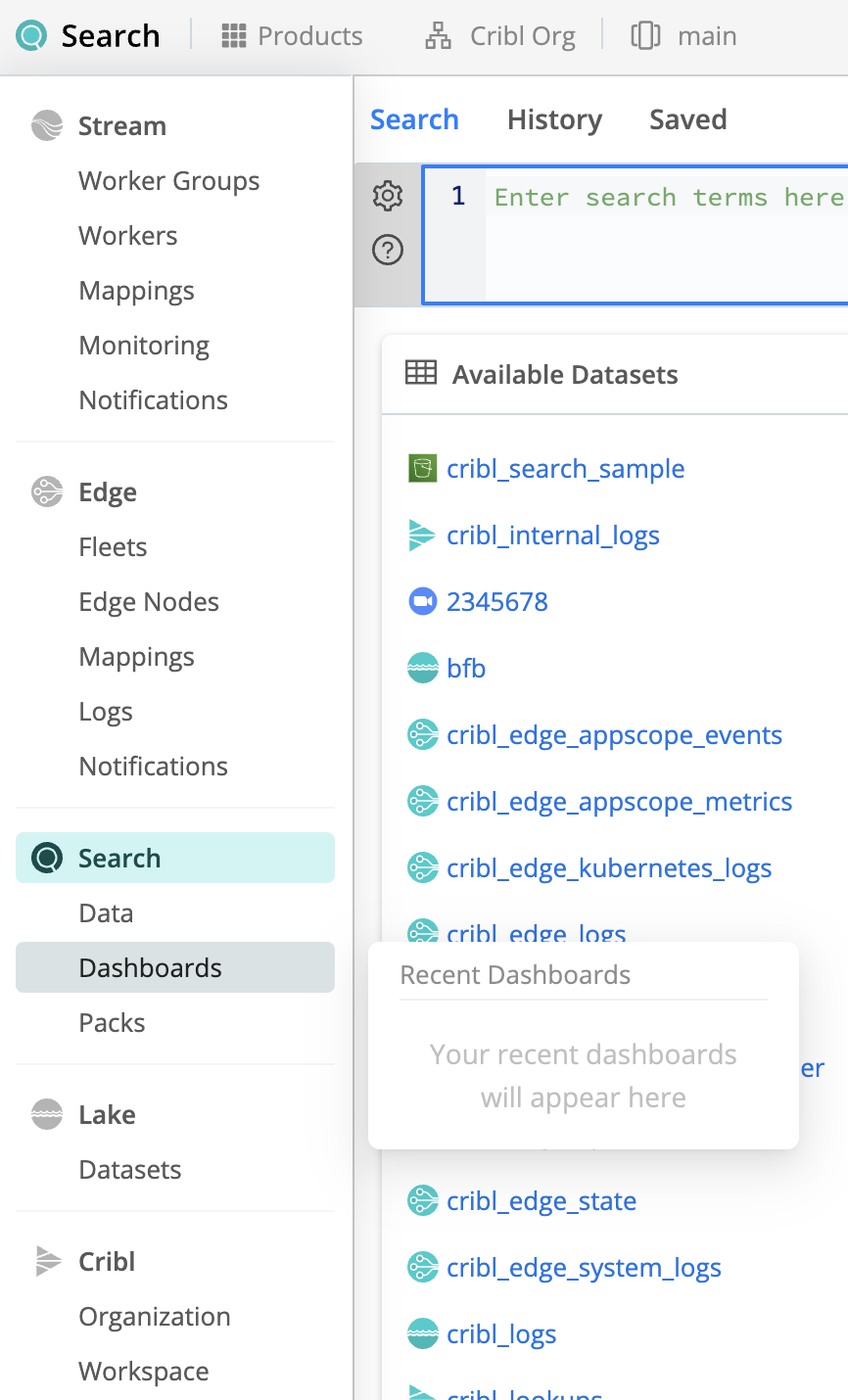 Accessing recent Dashboards