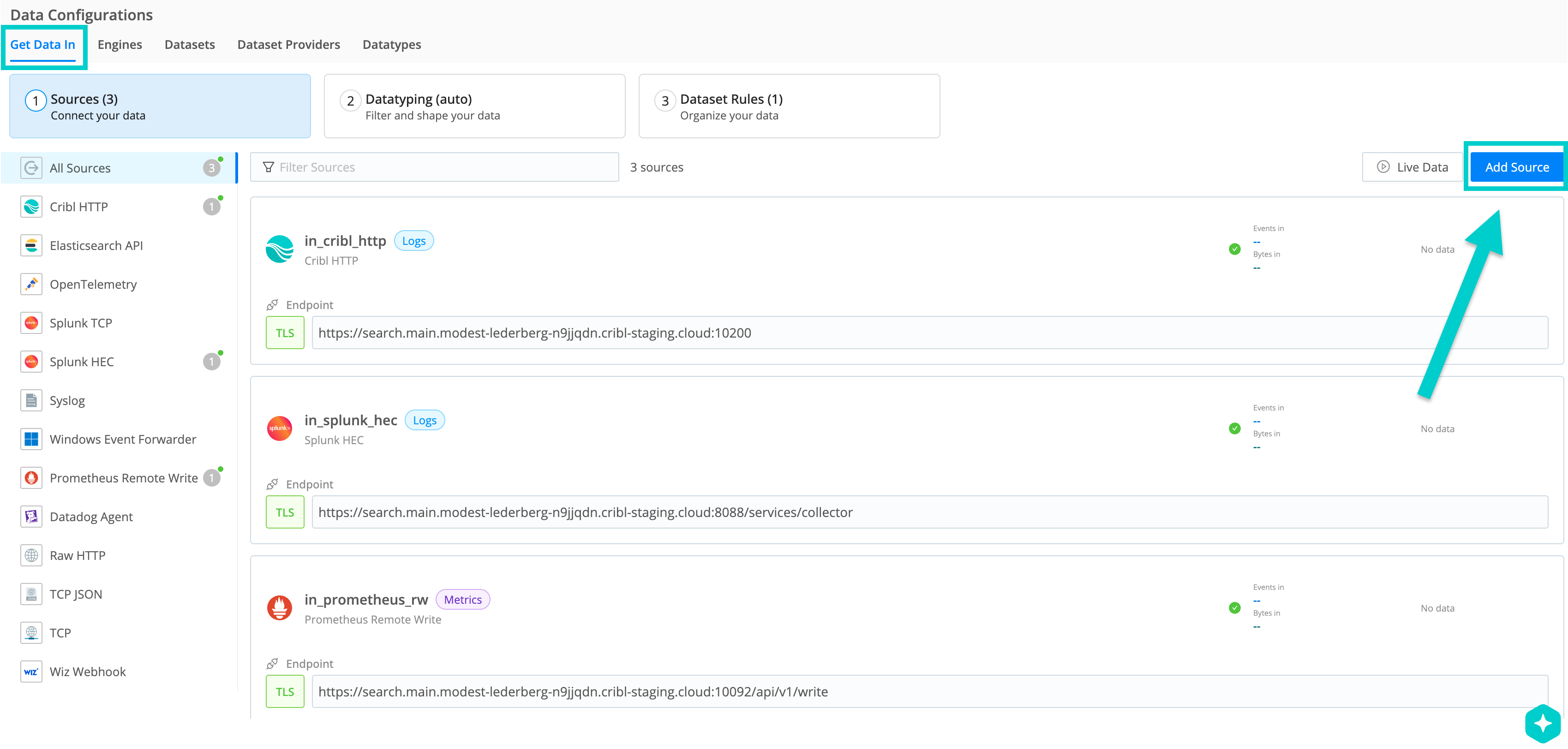 Adding Sources in Cribl Search