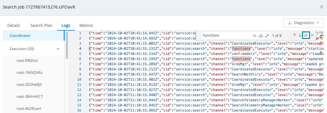 Find in certain logs