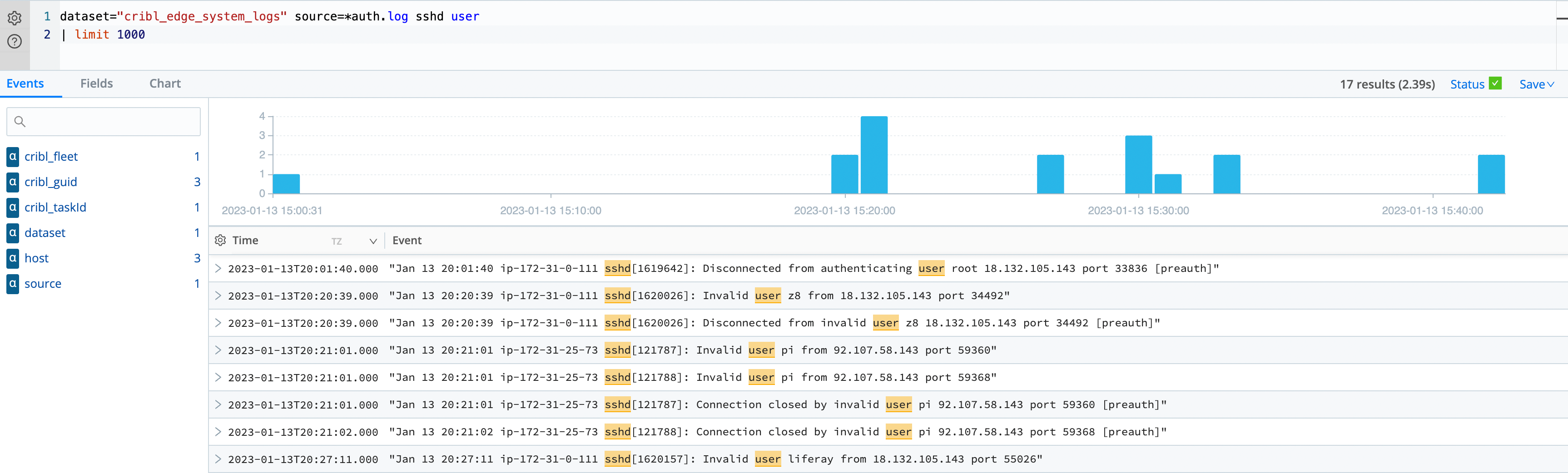 System logs search