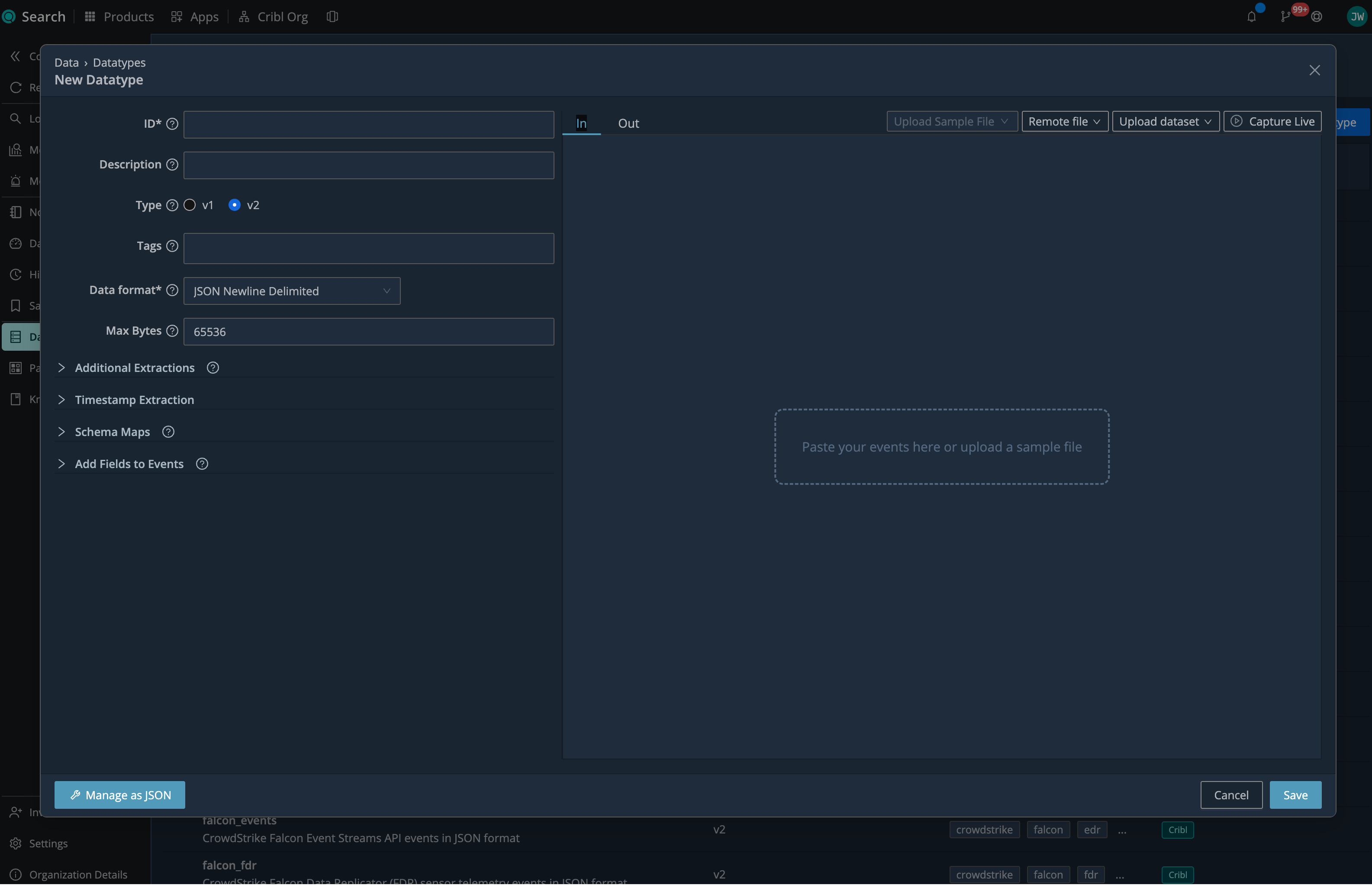 New v2 Datatype configuration