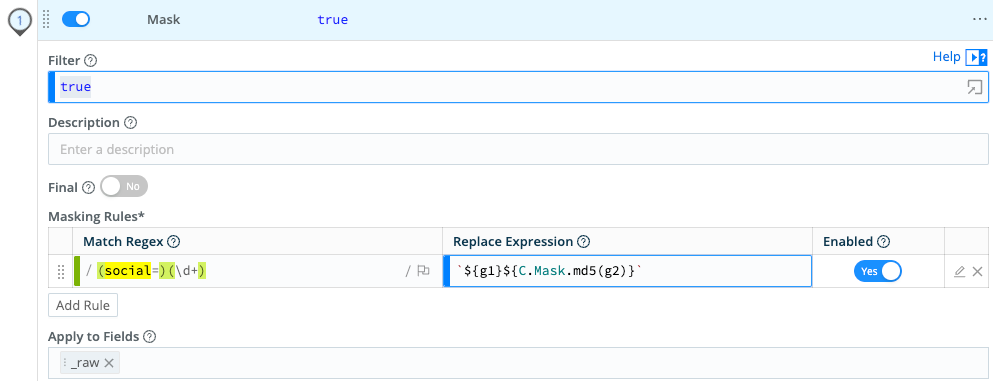 Mask Function configuration