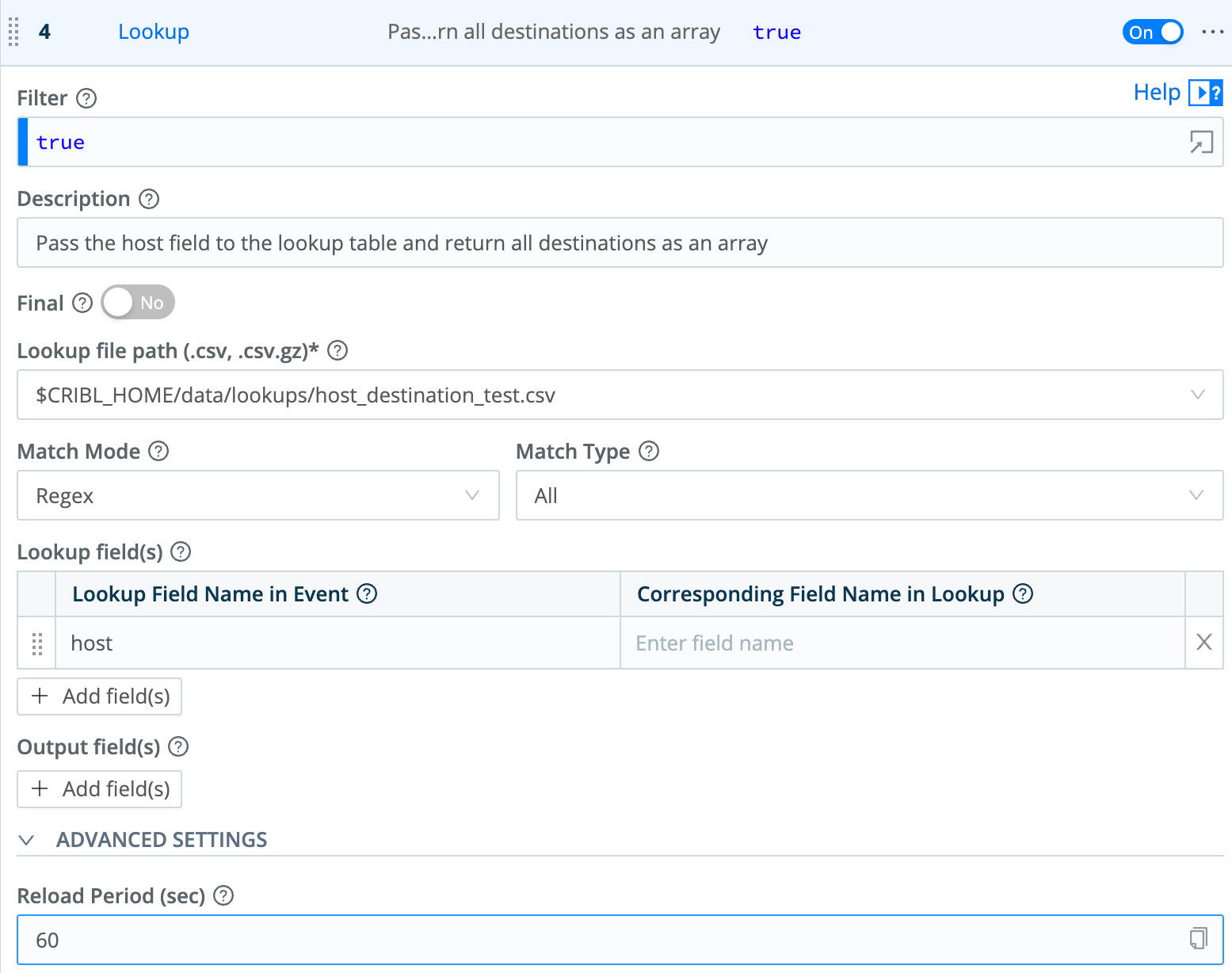 Lookup Function’s configuration