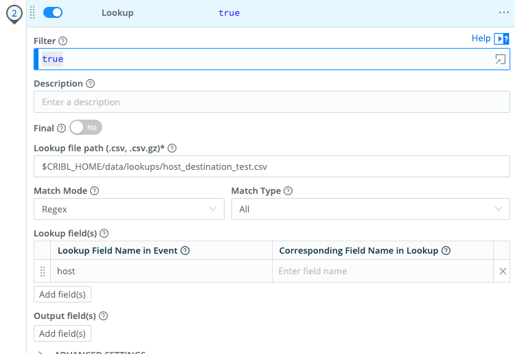 Lookup Function’s configuration