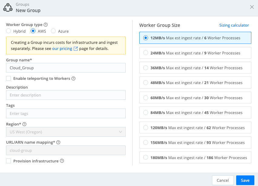 Adding and sizing a new Cloud Group