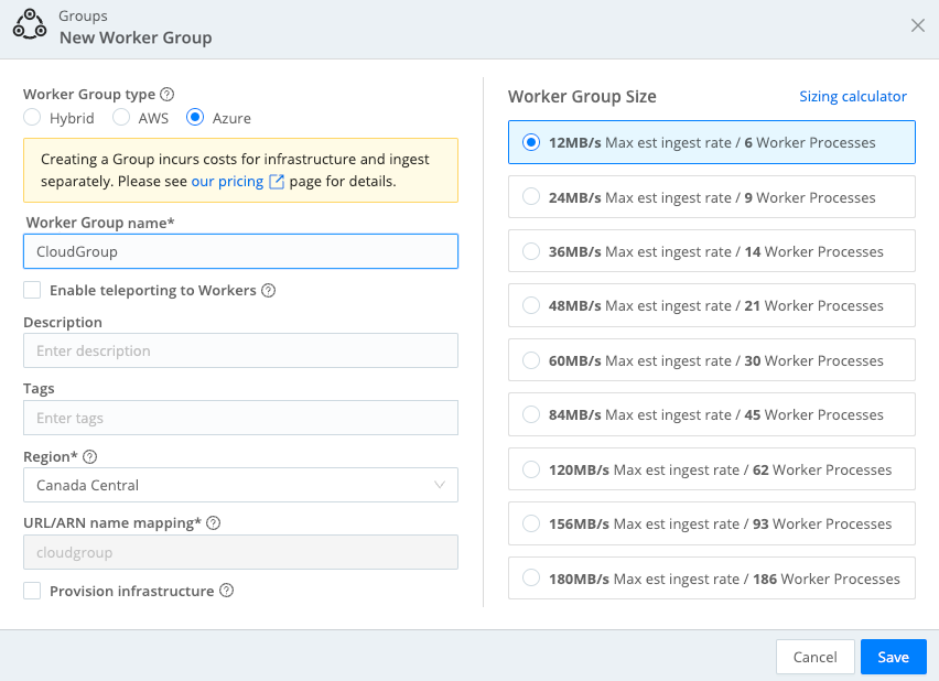 Adding and sizing a new Cloud Group