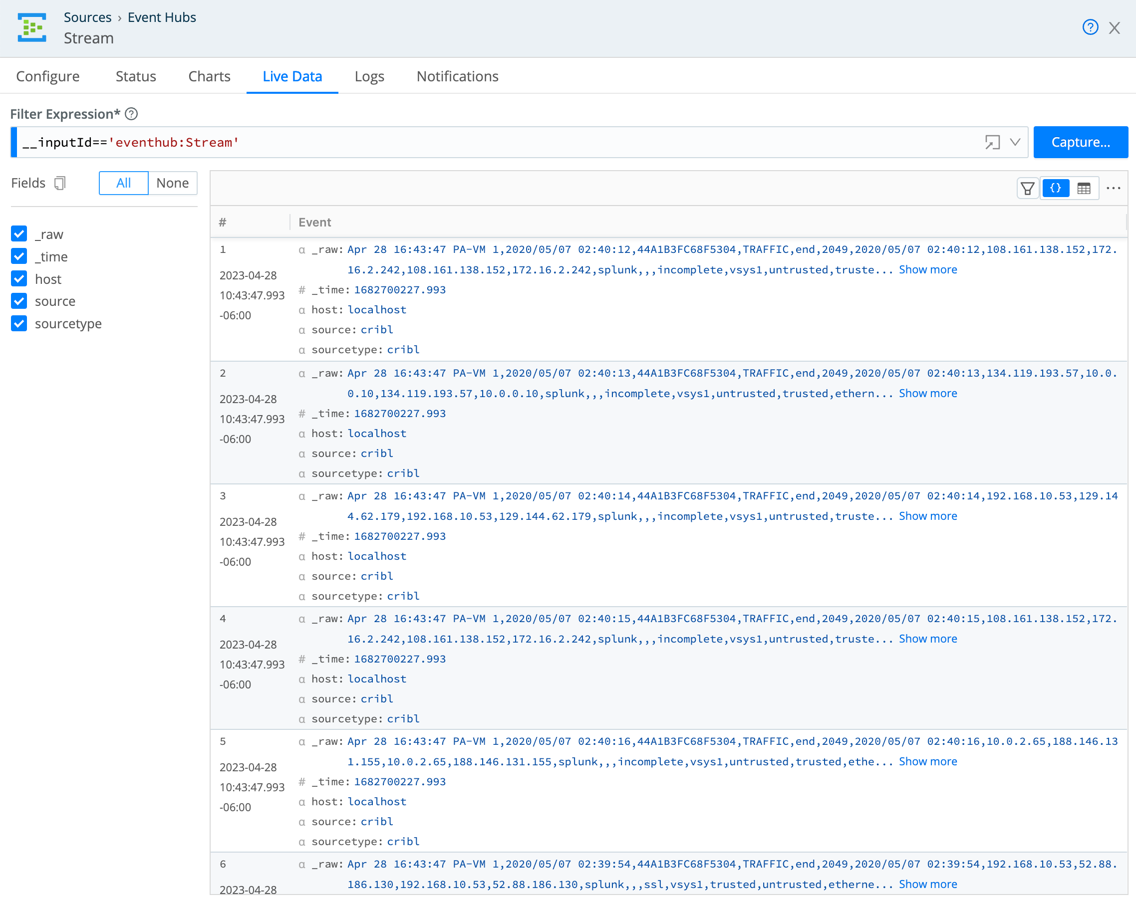 Viewing Live Data