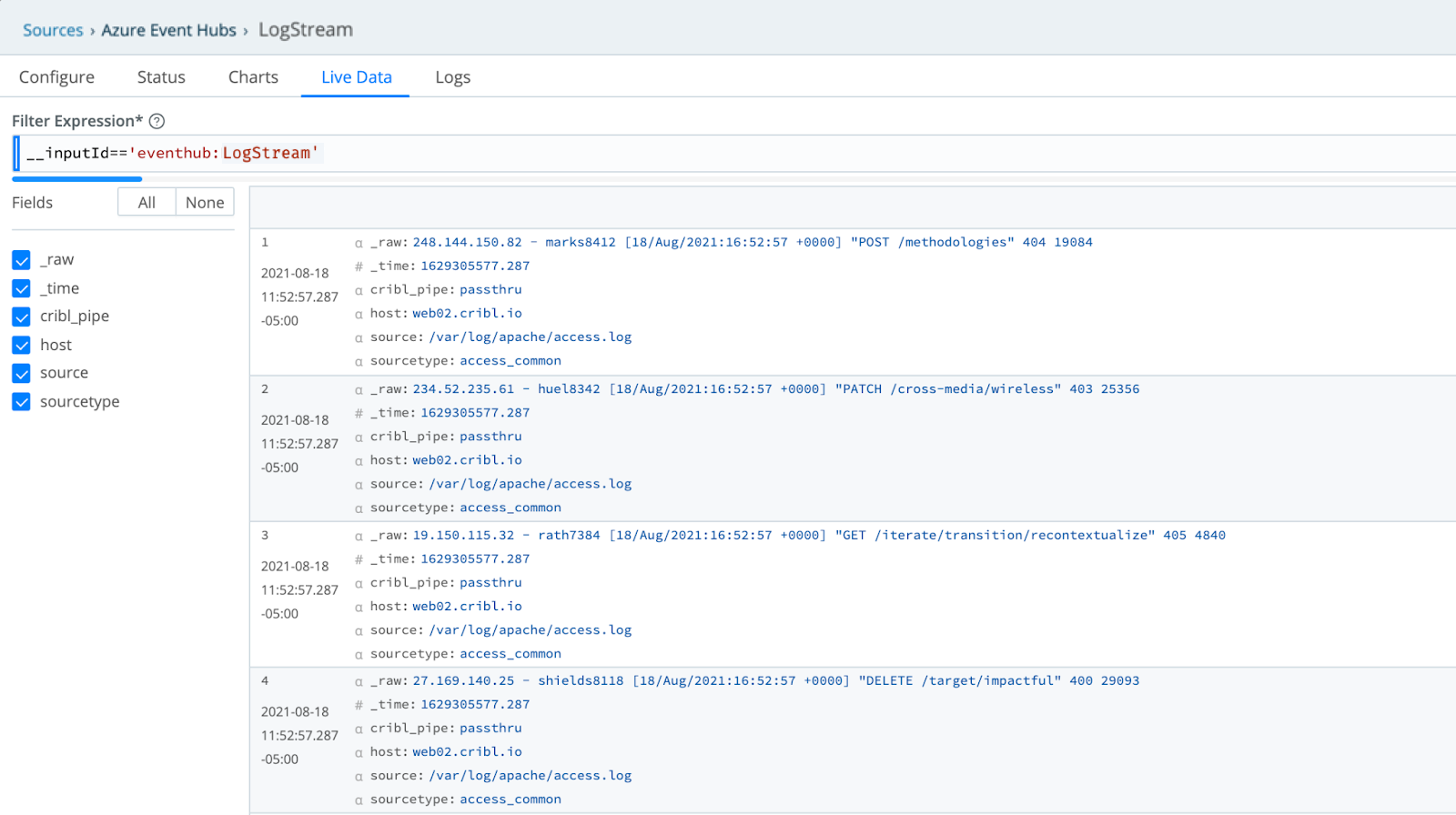 Viewing Live Data