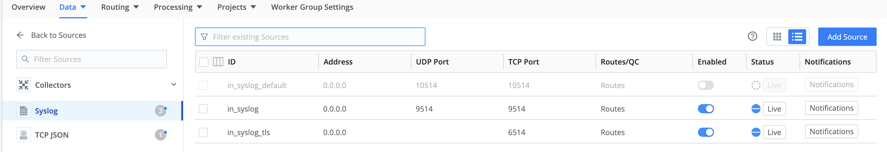 Syslog Sources UI