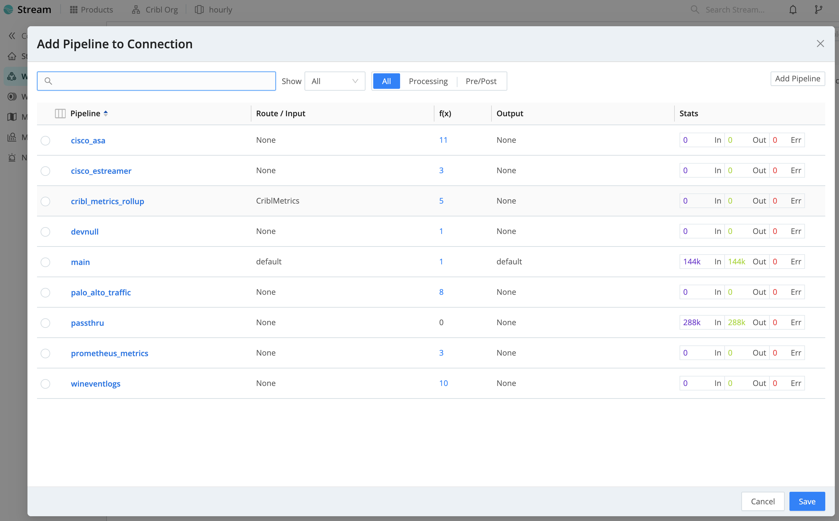 Add Pipeline to Connection modal