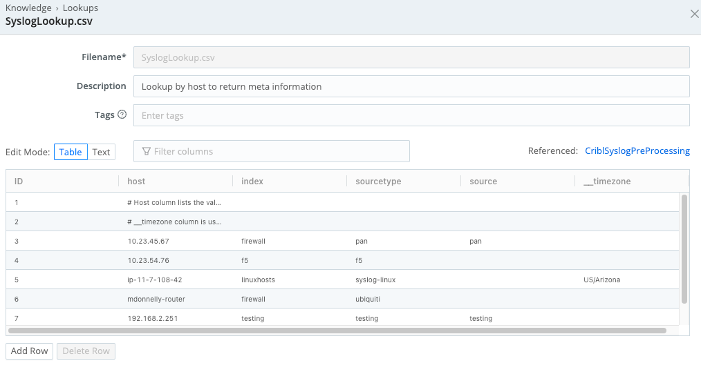 Stock SyslogLookup.csv file, to be filled with customer data