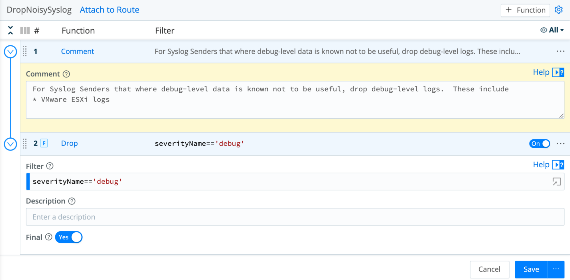 Pipeline to remove debug events