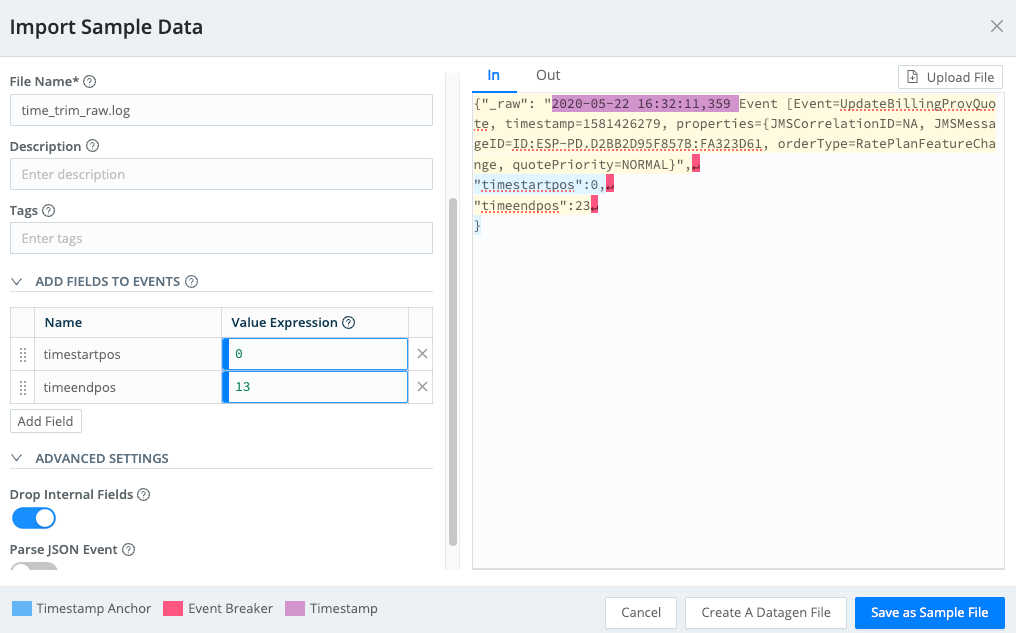 Example event setup