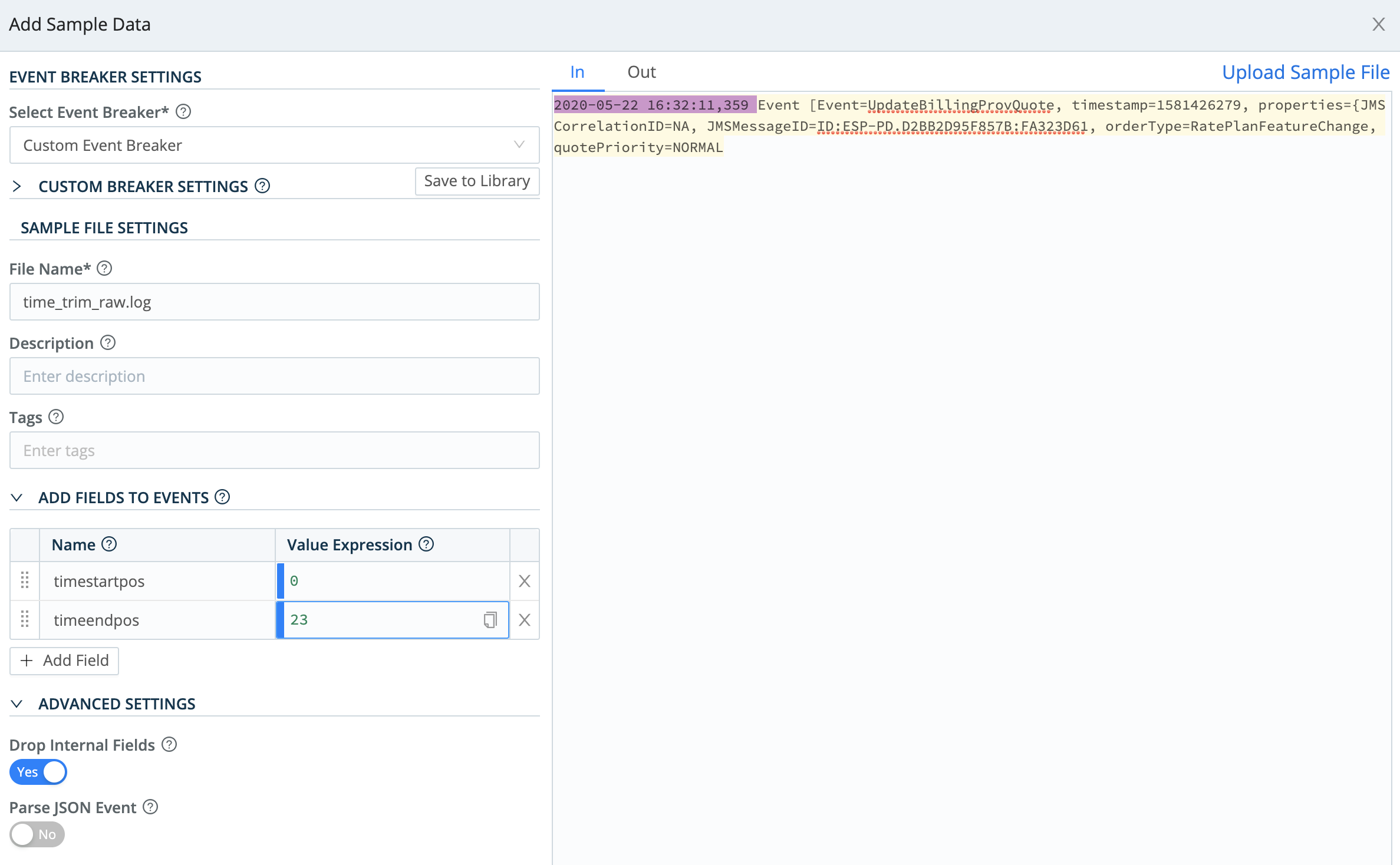 Example event setup
