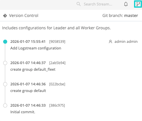 View commits using the Version Control icon in the top bar