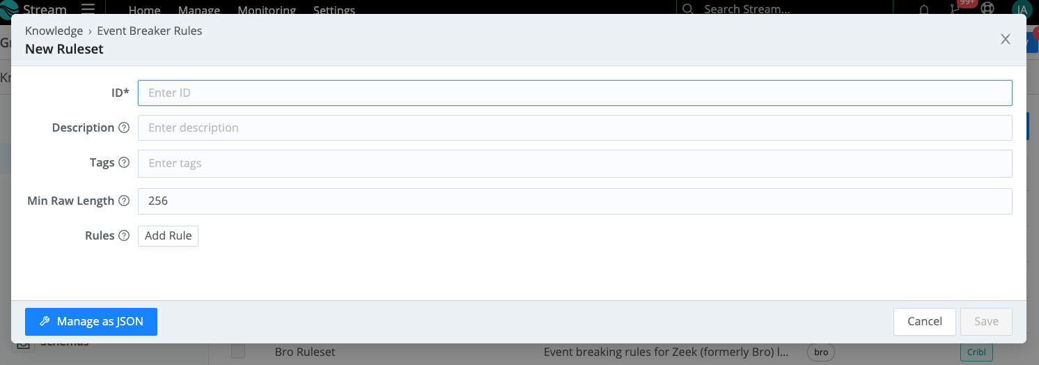 The Event Breaker UI before you add the ruleset