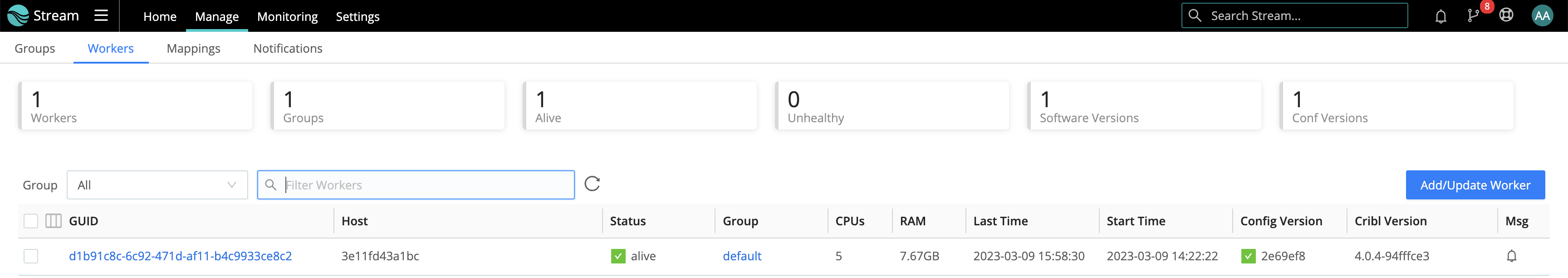 Worker Nodes status/controls