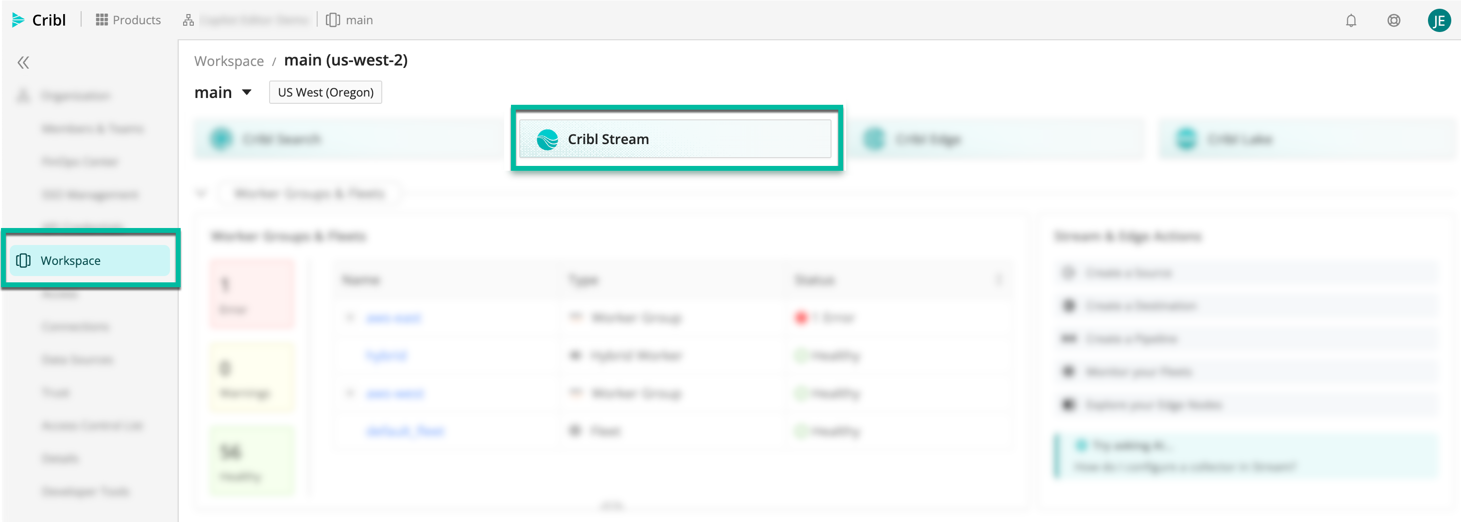 Navigating to Cribl Stream